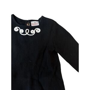 Hanna Andersson |  Black + White Embroidered 100% Cotton Knit Dress | Size 6-7